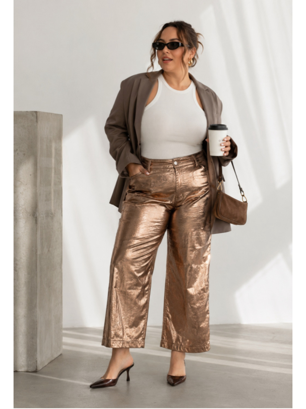 NWT Anthropology Pilcro Pants Wide Leg Pants Size 29 Bronze Metallic